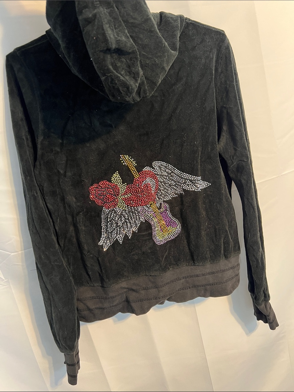 Y2K Black Velour gem Zip Hoodie Jacket